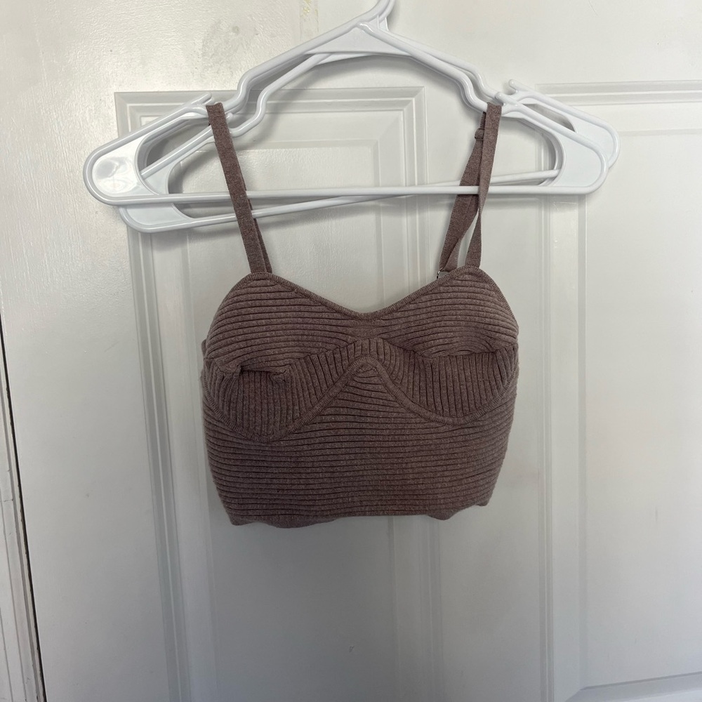Brown Ribbed Crop Top